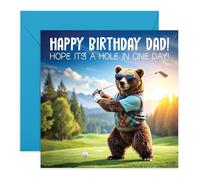 Biglietto di compleanno per papà - Hole in One Bear - Biglietto divertente per gli amanti del golf, padre, papà, patrigno, suocero o nonno - regalo premuroso per lui - fornito con adesivi