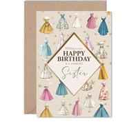 Biglietto di compleanno per sorella, abiti in stile vintage, biglietto di auguri di compleanno per sorella da fratello e fratello, 12,7 x 17,8 cm, elegante e chic