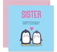 Biglietto di compleanno per sorella, con simpatici pinguini, biglietto di auguri per sorella di fratello e fratello, 145 mm, design animale kawaii
