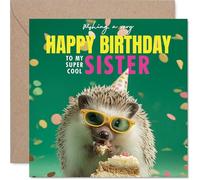 Biglietto di compleanno per sorella - torta Spike-tacular - Biglietto di auguri di compleanno per sorella da fratello e fratello, 145 mm divertente riccio