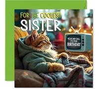 Biglietto di compleanno per sorella - TV Cat - Biglietto di auguri per sorella da fratello e fratello, 145 mm