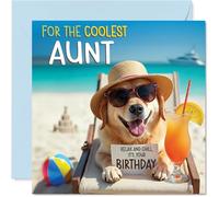 Biglietto di compleanno per zia - Chill Beach Dog - Biglietto di auguri di compleanno per zia da nipote, 145 mm Chill Beach Dog Bday biglietti di auguri
