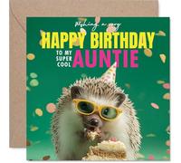 Biglietto di compleanno per zia - torta Spike-tacular - Biglietto di auguri di compleanno per zia da nipote nipote, 145 mm divertente riccio