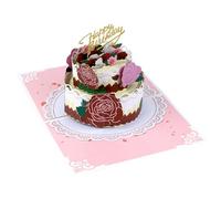 Biglietto di compleanno pieghevole creativo per uomini, donne e bambini, a sorpresa, con torta di rose, biglietto di compleanno con biglietti vuoti e busta con torta di rose