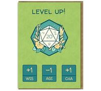 Biglietto di compleanno RPG - D20 Dice Level Up - Nerd Gamer G iglietto di compleanno - Grande formato A5 - Gioco da tavolo Dungeons