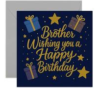 Biglietto di compleanno sentimentale per fratello, elegante design con scritta, regalo premuroso, per fratelli da sorella, interno bianco con busta