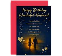 Biglietto di compleanno sentimentale per marito, regalo di compleanno con scritta "Happy Birthday Wonderful Husband", design romantico per le vacanze, per fratello, figlio, nipote, papà, interno