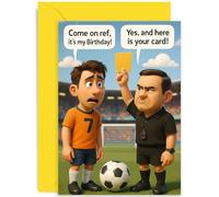 Biglietto di compleanno umoristico per gli appassionati di calcio, con scritta in lingua inglese "Come on Ref, It's My Birthday!", divertente design grafico, per amici e familiari, per fratello