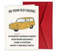 Biglietto di compleanno umoristico per il 90° compleanno, regalo per uomini, divertente, classico, vintage, design con auto per uomini, come papà premuroso, pratico, pietra miliare, regalo sentito per