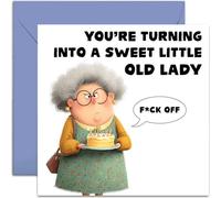 Biglietto di compleanno umoristico per mamma, moglie, sorella, Little Old Lady Joke, biglietto quadrato, interno bianco con busta