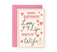 Biglietto di fidanzamento e compleanno - 'Nearly My Wife Birthday' - Regalo per fidanzato, futura moglie, partner, fidanzata, lei - con divertenti adesivi