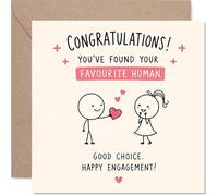 Biglietto di fidanzamento giocoso - Cheeky Congratulations for Finding Your Favorite Human - Simpatico design a forma di cuore - quadrato da 145 mm, busta inclusa