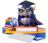 Biglietto di laurea 3D pop-up con gufo e cappello da dottore e talar, biglietto di auguri con libri, globo e diploma per laurea, studio, università, regalo per laureati, classe 2025