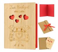 Biglietto di Matrimonio Originale, Biglietto di Matrimonio In Legno con Busta Bellissimi Biglietti di Matrimonio Biglietti di Auguri con Amore Biglietto di Matrimonio con Auto Nuziale Biglietti di Aug