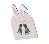 Biglietto di nascita in legno con impronte di neonati pasquali, souvenir per baby shower e decorazione per la cameretta dei bambini, decorazione per le vacanze a tema pasquale