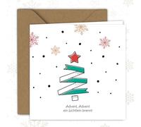 Biglietto di Natale con scritta "Advent Christmas Magic", pieghevole (15 x 15 cm), con busta in carta kraft, interno bianco