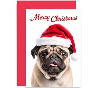 Biglietto di Natale divertente con carlino per proprietari di cani, carlino con cappello di Babbo Natale, biglietti di auguri di buon Natale per familiari e amici, per marito, moglie, fidanzato,