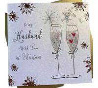 Biglietto di Natale fatto a mano con scritta in lingua inglese "to my husband", in cotone bianco
