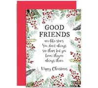 Biglietto di Natale per amici, con scritta in lingua inglese "Good Friends are like stars", per collega, collega, collega, compagno, interno bianco, con busta