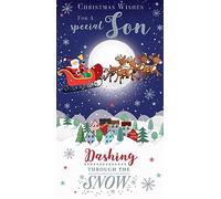 Biglietto di Natale per figlio, con scritta "Dashing Through The Snow", 22,9 x 12,7 cm