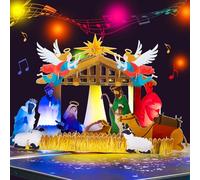 Biglietto di Natale pop-up con musica e luce - 3D presepe con angeli re e Gesù bambino - Biglietto di Natale religioso per famiglia mamma nonna