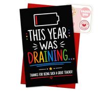Biglietto di ringraziamento per insegnante, con scritta in lingua inglese "This Year Was Draining Thank You Teacher" Happy First Day of School Appreciation Teachers from Student Class Gifts Educators
