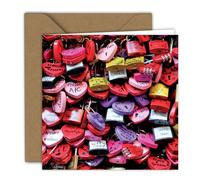 Biglietto di San Valentino, motivo cuore colorato con serrature, biglietto pieghevole (15 x 15 cm), con busta kraft, interno bianco