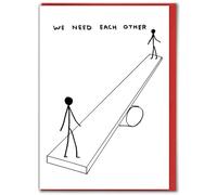 Biglietto di San Valentino ufficiale David Shrigley - "We Need Each Other" - spiritoso umorismo divertente per San Valentino - per lui, uomini, donne, amici - biglietti stravaganti per gli amanti