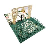 Biglietto d'invito for matrimonio con tasca a tre ante, pop-up 3D, invito tagliato al laser, biglietto d'auguri(Green)
