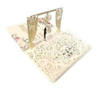 Biglietto d'invito for matrimonio con tasca a tre ante, pop-up 3D, invito tagliato al laser, biglietto d'auguri(Beige)