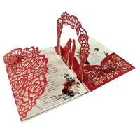 Biglietto d'invito for matrimonio con tasca a tre ante, pop-up 3D, invito tagliato al laser, biglietto d'auguri(Red)