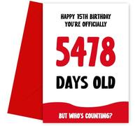 Biglietto divertente per 15° compleanno per ragazzo e ragazza, ufficialmente 5478 giorni, biglietto umoristico per 15° compleanno, 15, biglietti di compleanno