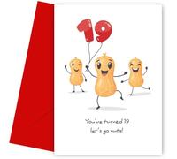 Biglietto divertente per il 19° compleanno per amico, con scritta in inglese "Turning 19 Go Nuts", biglietto di auguri per il 19° compleanno per uomini e donne, fratello, sorella, marito, moglie