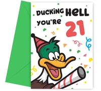 Biglietto divertente per il 21° compleanno per uomini e donne, con scritta "Ducking Hell", divertente biglietto di compleanno per amico, fratello, sorella, figlio, figlia, biglietto divertente per il