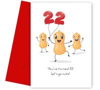 Biglietto divertente per il 22° compleanno per amico, con scritta in inglese "Turning 22 Go Nuts", un biglietto di auguri per il 22° compleanno per uomini e donne, fratello, sorella, marito, moglie