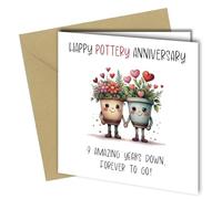 Biglietto divertente per il 9° anniversario, design unico, "Happy Pottery Anniversary" 9 years down, forever to go #1733