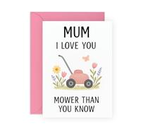 Biglietto divertente per la mamma, con scritta in lingua inglese "I Love You Mower Than You Know", scherzo per tosaerba, festa della mamma, compleanno, per mamma, mamma, mamma, lei, figlio o figlia