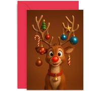 Biglietto natalizio divertente con illustrazione di Rudolph, divertente design natalizio per amici, famiglia, sorella, fratello, papà, mamma