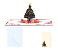 Biglietto natalizio realizzato a mano con intricato albero di Natale ornamento e regali dettagliati di carta Art Greeting Popup Christmas Celebration