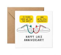 Biglietto per 13° anniversario con busta, divertenti scarpe da ginnastica e lacci legati, con messaggio ancora solemates, biglietto di auguri di anniversario in pizzo leggero per marito, moglie