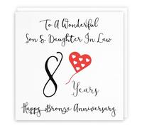 Biglietto per 8° anniversario con figlio e cognato, con scritta in lingua inglese "To a Wonderful Son & Daughter", 8 anni - Happy Bronze Anniversary - Collezione Love Heart