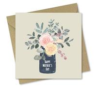 Biglietto per la festa della mamma, motivo fiori in vaso, con busta abbinata, 150 x 150 mm, ecologico, stampato e confezionato nel Regno Unito, da Absolutely Yours.