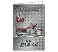 Biglietto per moto HISTORIC Route 66 Legend Bike on the Legend Road, licenza ufficiale, argento lucido, biglietto aperto bianco 23 x 17 cm, con busta bianca, 12 x 17,5 cm, con busta bianca, per