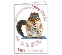 Biglietto per un PAPA Perfetto Troppo Forte Messaggio Umoristico con Busta Illustrata Formato 17,5 x 12 cm Animale Roditore Scoiattolo Chipmunk Tamia Divertente Rigolo Creazione Fabbricazione Francese