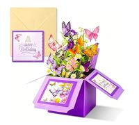 Biglietto pop-up 3D con bouquet di farfalle, colore viola | Carta robusta, spazio vuoto per appunti, rose e fiocchi, adatto per anniversari, matrimoni, festa della mamma