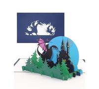 Biglietto pop-up 3D con drago, castello e cavaliere, biglietto di | drago, castello dei cavalieri e cavalieri. invito, buono o idea regalo per il compleanno dei bambini e l'inizio della scuola.