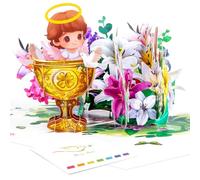 Biglietto pop-up 3D per battesimo per ragazze, biglietto di auguri per battesimo con angelo, colombe, fiori e dettagli dorati eleganti, regalo per battesimo e celebrazione per ragazze