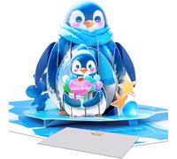 Biglietto pop-up 3D per festa della mamma, con simpatico pinguino e pulcino, tema genitore-figlio, testo per la festa della mamma, include busta e biglietto vuoto per mamma, matrigna, nonna, moglie