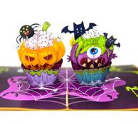 Biglietto pop-up 3D per Halloween, cupcake con zucca, ragno e pipistrelli, biglietto pieghevole fatto a mano, 15 x 20 cm, con busta, biglietti creativi per bambini e adulti, decorazione e idea regalo
