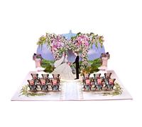 Biglietto pop-up 3D per matrimonio, cerimonia di matrimonio, 15 x 20 cm, romantico matrimonio da giardino con pergola floreale anche per regali di denaro o buoni con busta bianca
